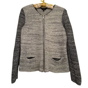 Talbots Womens Black White Marled Metallic Zip Front Knit Cardigan Sweater Sz M